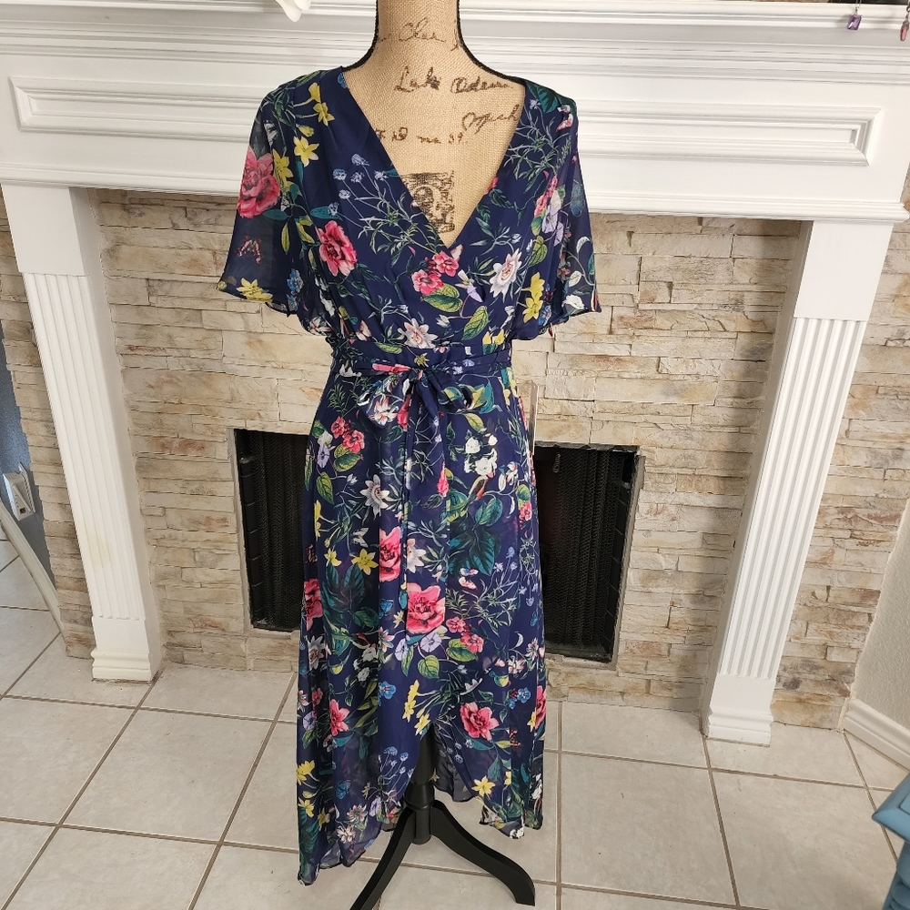 Eliza J Floral Maxi Dress - Navy and Pink